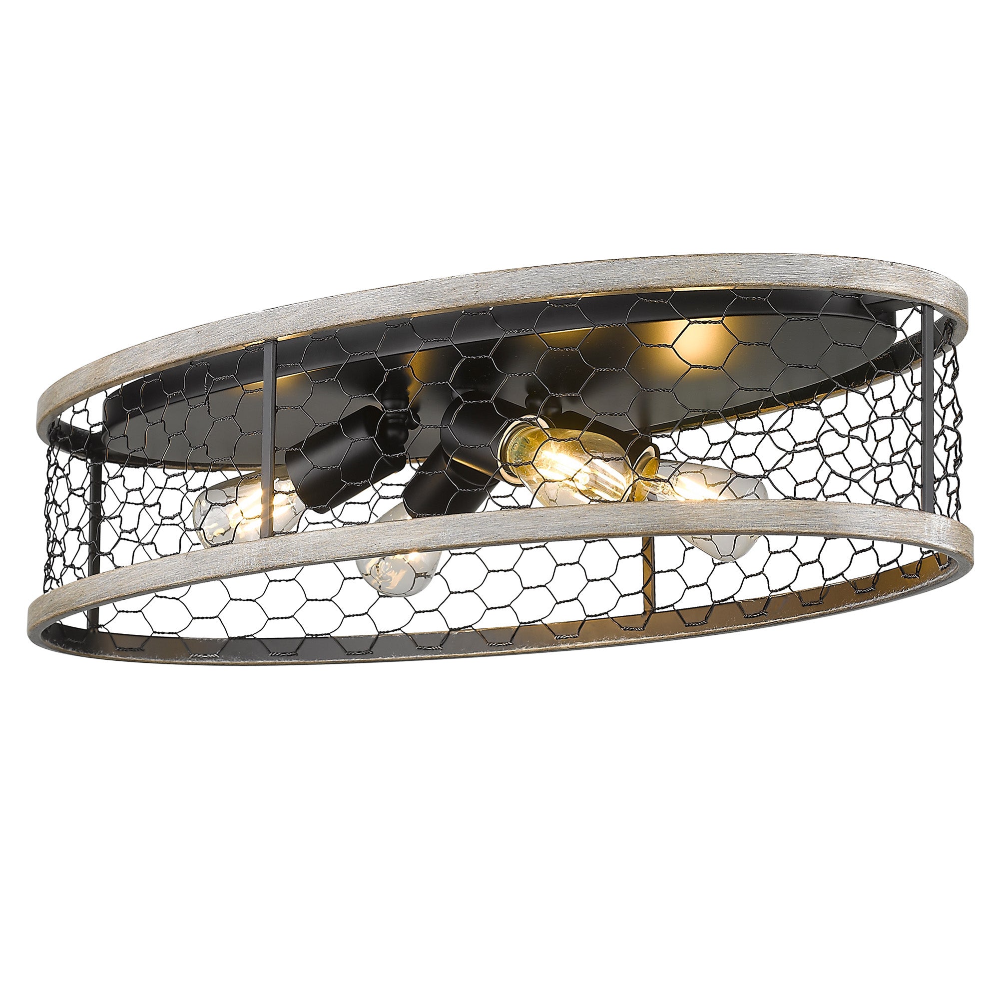 Bailey Flush Mount - 24" - Matte Black / Chicken Wire Shade - Golden Lighting