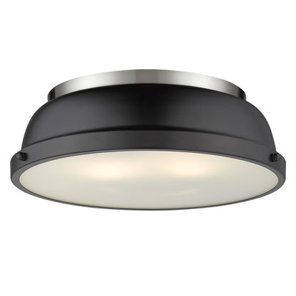 Duncan 14" Flush Mount - Pewter / Matte Black Shade - Golden Lighting