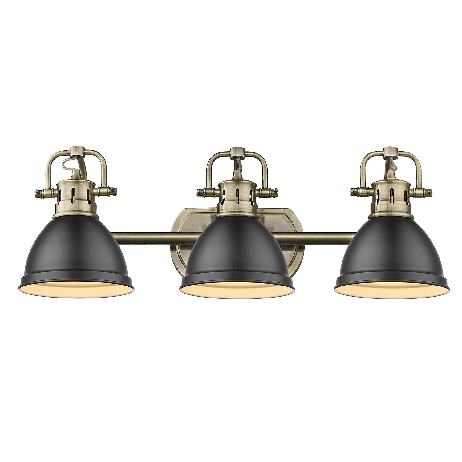 Duncan 3 Light Bath Vanity - Aged Brass / Matte Black Shades - Golden Lighting