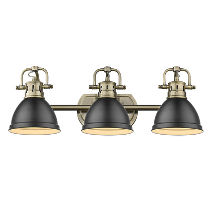 Duncan 3 Light Bath Vanity - Aged Brass / Matte Black Shades - Golden Lighting