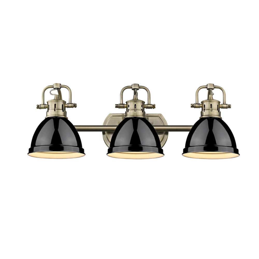 Duncan 3 Light Bath Vanity - Aged Brass / Black Shades - Golden Lighting