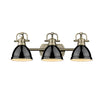 Duncan 3 Light Bath Vanity - Aged Brass / Black Shades - Golden Lighting