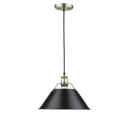 Orwell Large Pendant - 14" - Aged Brass / Black Shade - Golden Lighting