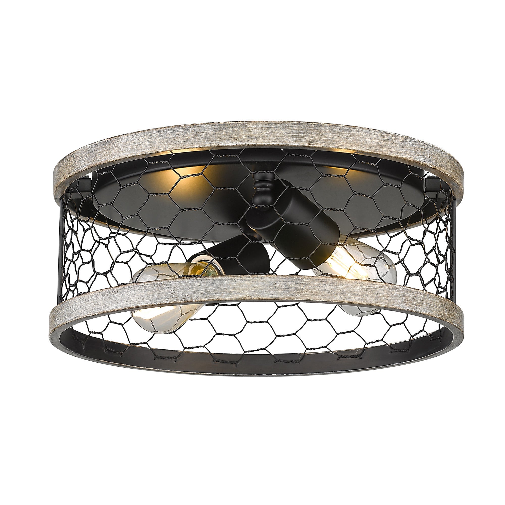 Bailey Flush Mount - 11" - Matte Black / Chicken Wire Shade - Golden Lighting