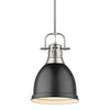Duncan Small Pendant with Rod - Pewter / Matte Black Shade - Golden Lighting