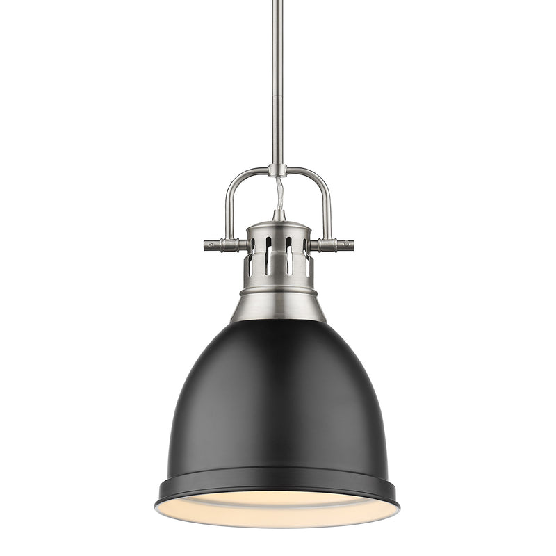 Duncan Small Pendant with Rod - Pewter / Matte Black Shade - Golden Lighting
