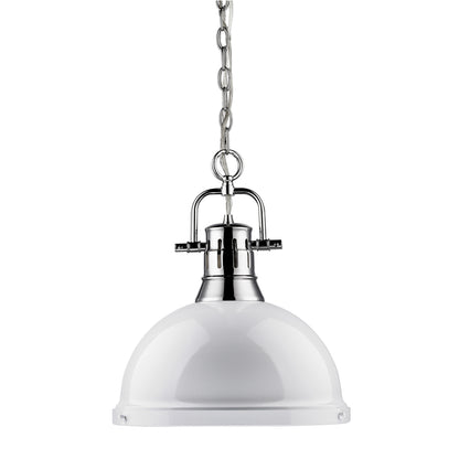 Duncan 1 Light Pendant with Chain - Chrome / White Shade - Golden Lighting