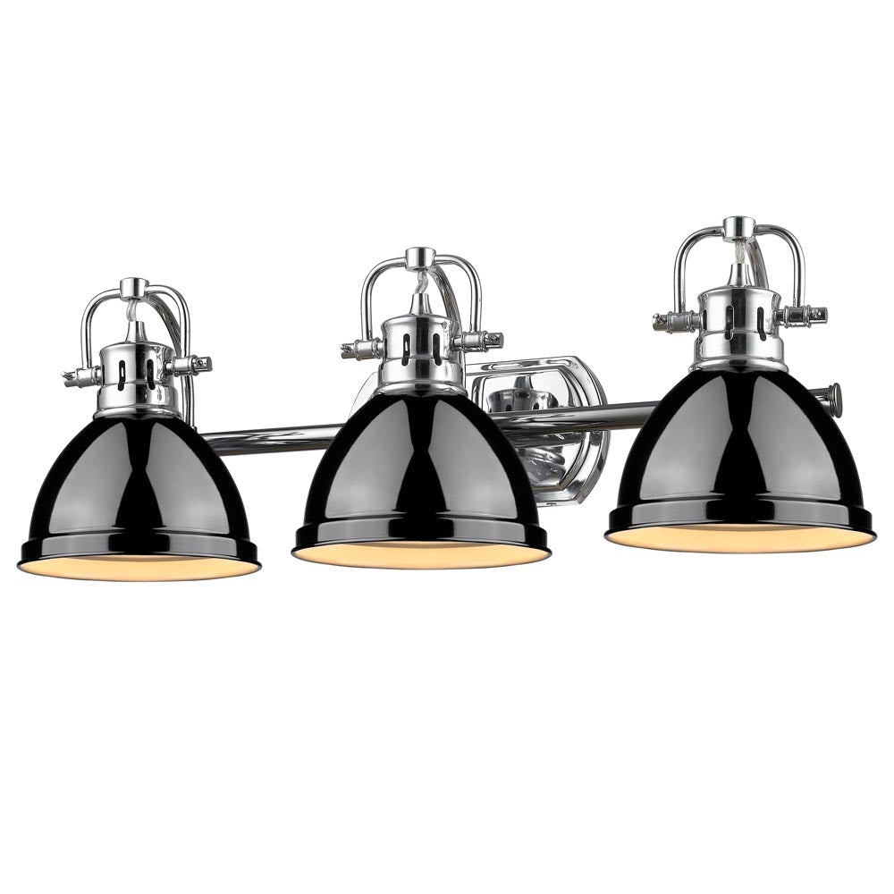 Duncan 3 Light Bath Vanity - Chrome / Black Shades - Golden Lighting