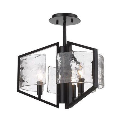 Varsha Semi-Flush - Matte Black / Hammered Water Glass - Golden Lighting