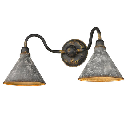 Jasper 2 Light Bath Vanity - Antique Black Iron / Galvanized Steel - Golden Lighting