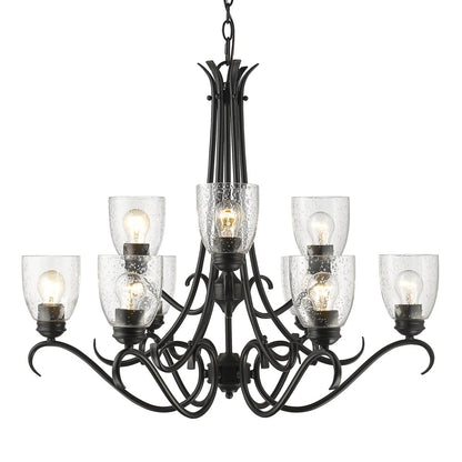 Parrish 9 Light Chandelier - Matte Black / Seeded Glass - Golden Lighting