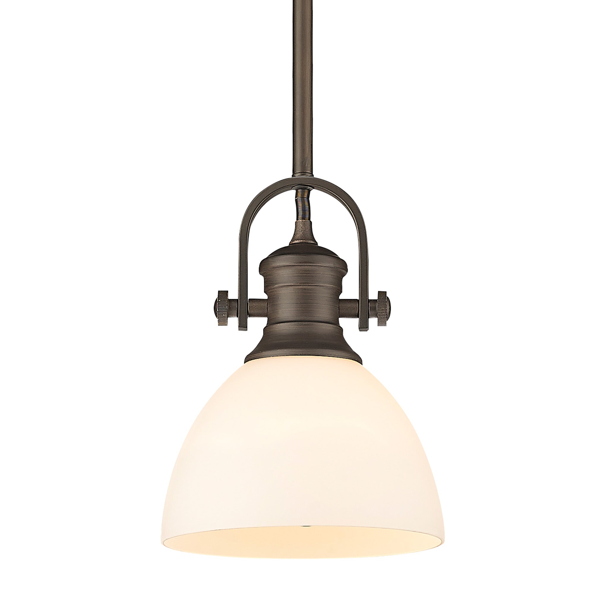 Hines Mini Pendant - Rubbed Bronze / Opal Glass - Golden Lighting