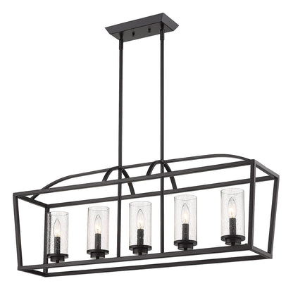 Mercer 5 Light Linear Pendant - Matte Black / Seeded Glass / Matte Black - Golden Lighting