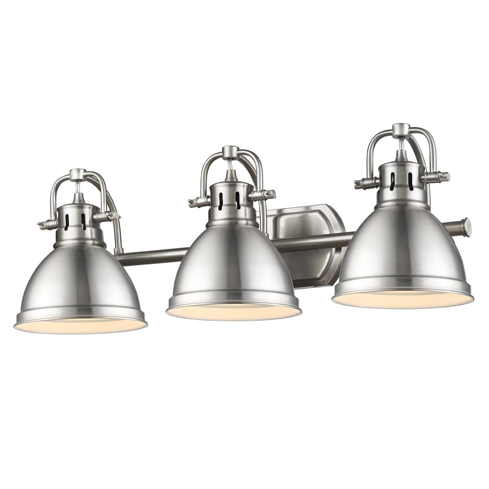 Duncan 3 Light Bath Vanity - Pewter / Pewter Shades - Golden Lighting