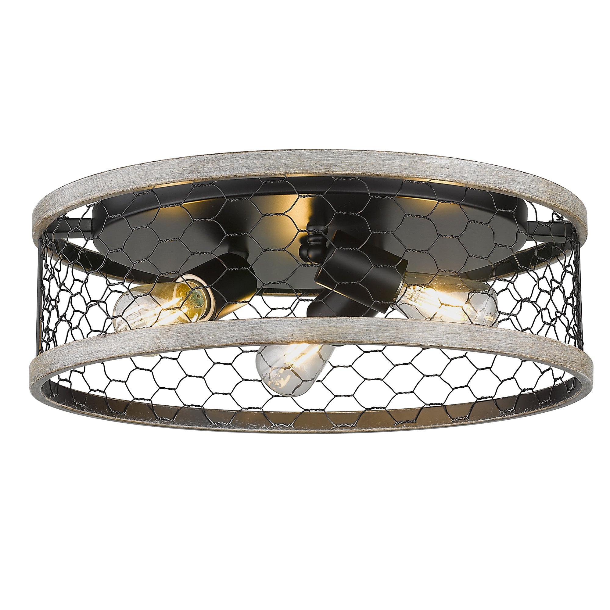 Bailey Flush Mount - 15" - Matte Black / Chicken Wire Shade - Golden Lighting