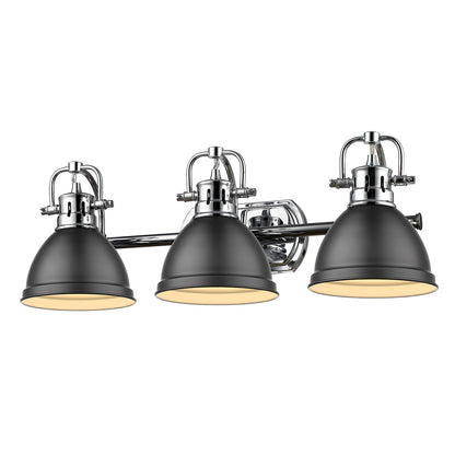 Duncan 3 Light Bath Vanity - Chrome / Matte Black Shades - Golden Lighting