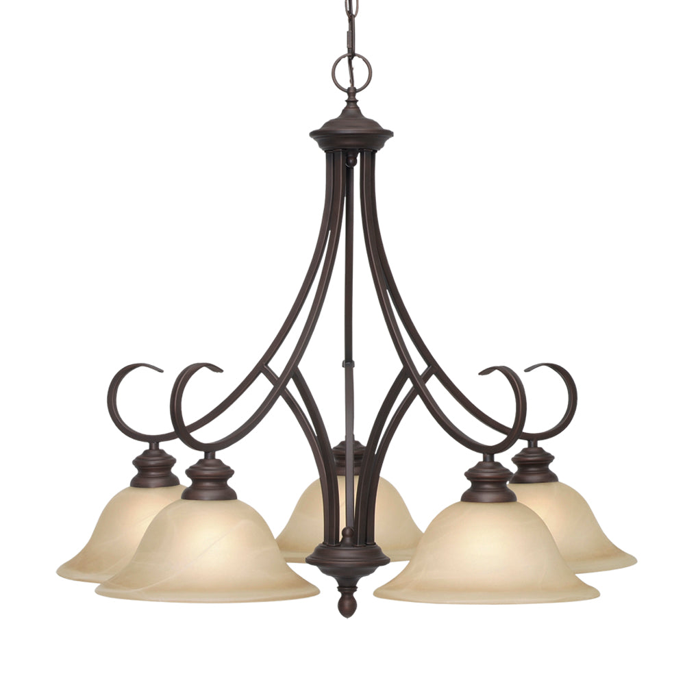 Lancaster 5 Light Nook Chandelier - Rubbed Bronze / Antique Marbled Glass - Golden Lighting