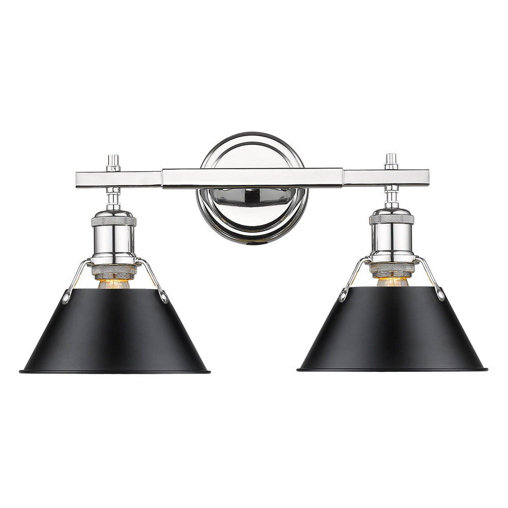 Orwell 2 Light Bath Vanity - Chrome / Matte Black Shades - Golden Lighting