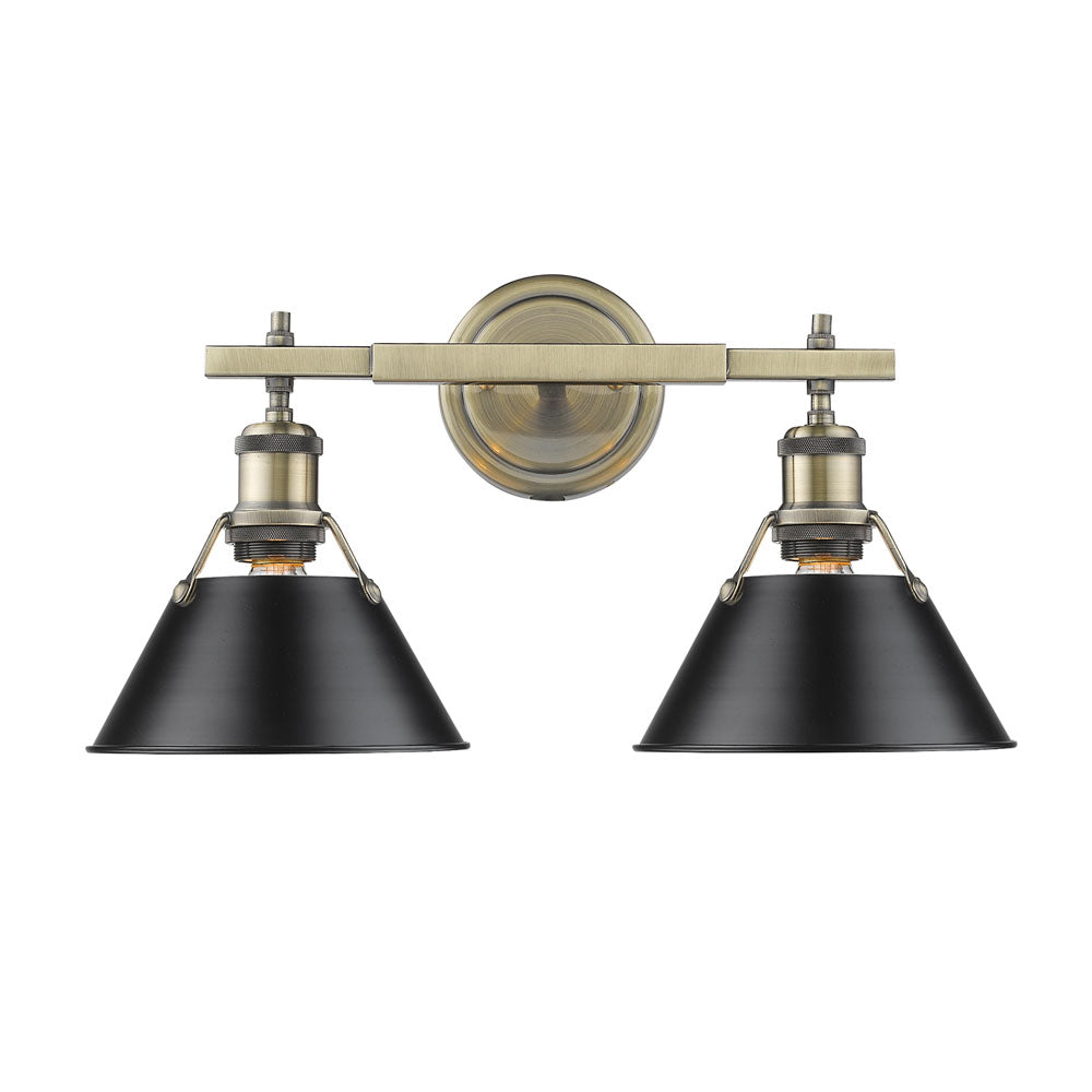 Orwell 2 Light Bath Vanity - Aged Brass / Matte Black Shades - Golden Lighting