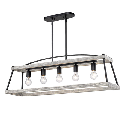 Teagan Linear Pendant - Natural Black / Gray Harbor Wood Accents - Golden Lighting