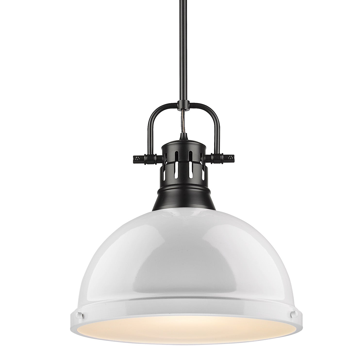 Duncan 1 Light Pendant with Rod - Matte Black / White Shade - Golden Lighting