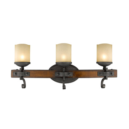 Madera 3 Light Bath Vanity - Black Iron / Toscano Glass - Golden Lighting