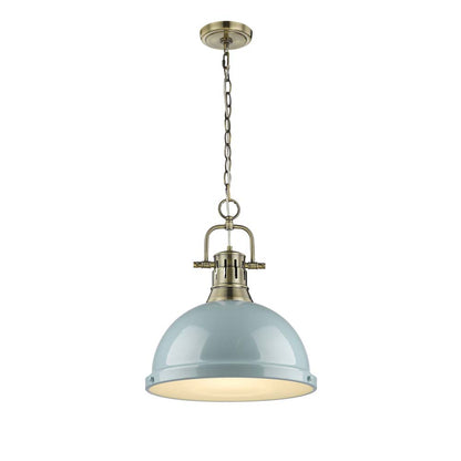 Duncan 1 Light Pendant with Chain - Aged Brass / Seafoam Shade - Golden Lighting