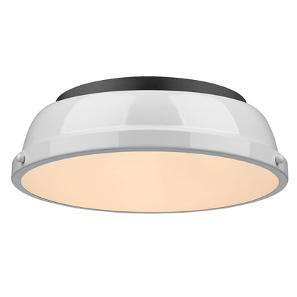 Duncan 14" Flush Mount - Matte Black / White Shade - Golden Lighting