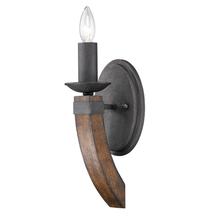 Madera 1 Light Wall Sconce Torchiere - Black Iron / Rustic Oak Wood - Golden Lighting