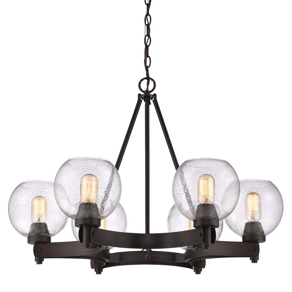 Galveston 6 Light Chandelier - Rubbed Bronze / Seeded Glass - Golden Lighting