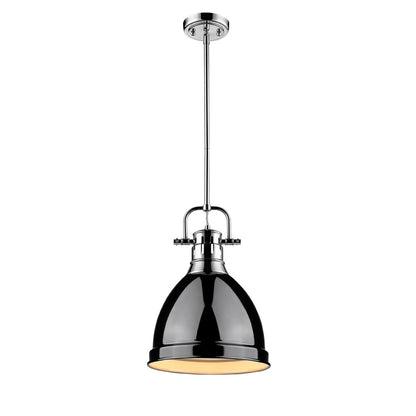 Duncan Small Pendant with Rod - Chrome / Black Shade - Golden Lighting