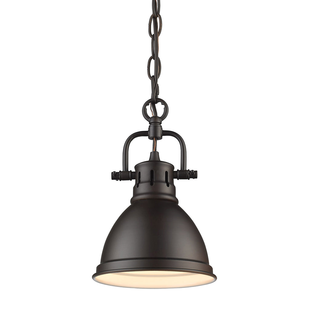 Duncan Mini Pendant with Chain - Rubbed Bronze / Rubbed Bronze Shade - Golden Lighting