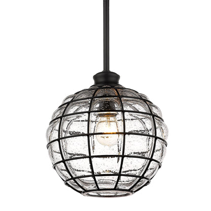 Powell Small Pendant - Matte Black / Seeded Glass - Golden Lighting