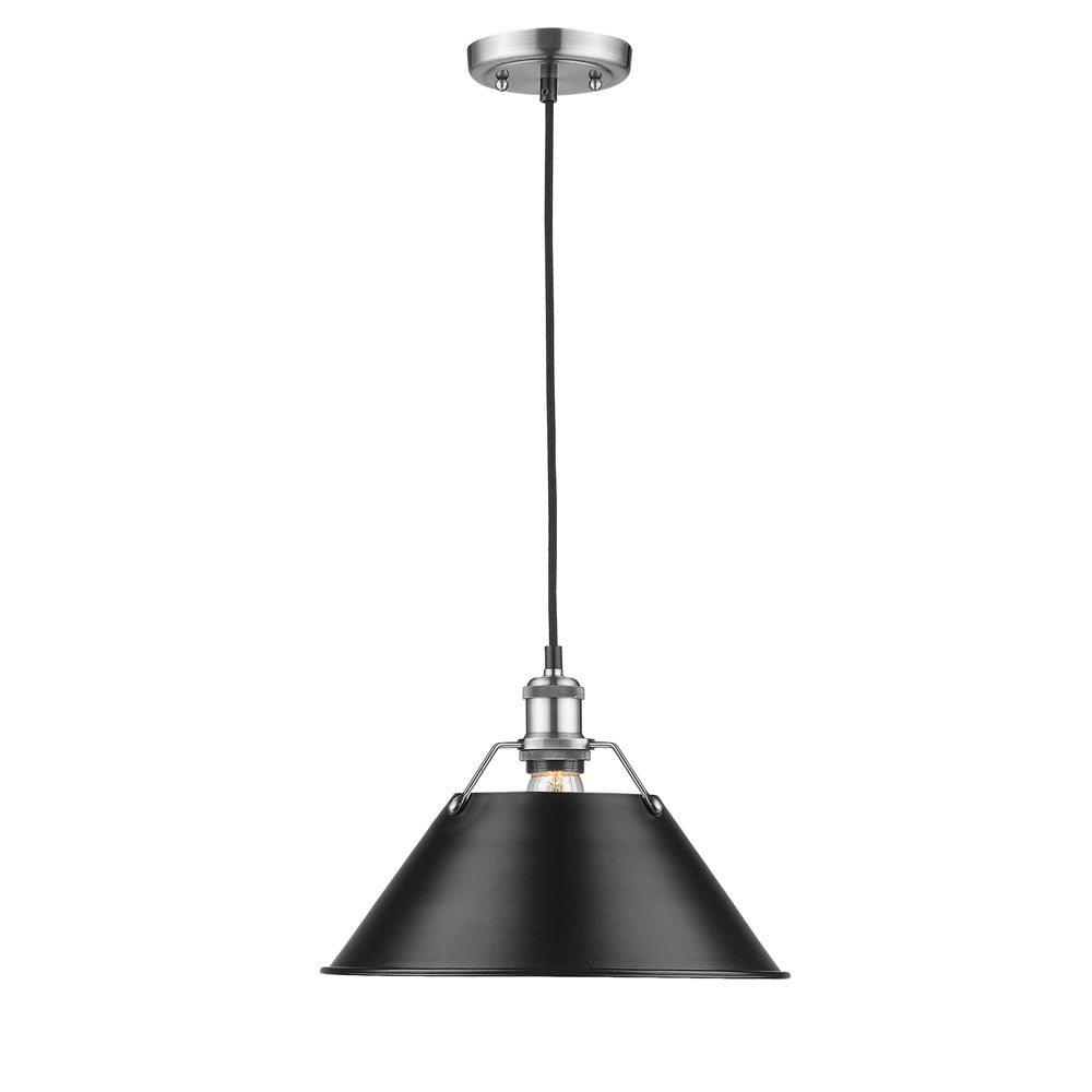 Orwell Large Pendant - 14" - Pewter / Black Shade - Golden Lighting