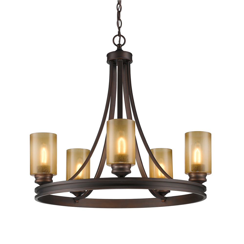 Hidalgo 5 Light Chandelier - Sovereign Bronze / Regal Glass - Golden Lighting