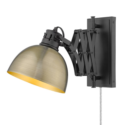 Hawthorn 1 Light Articulating Wall Sconce - Matte Black / Aged Brass Shade - Golden Lighting