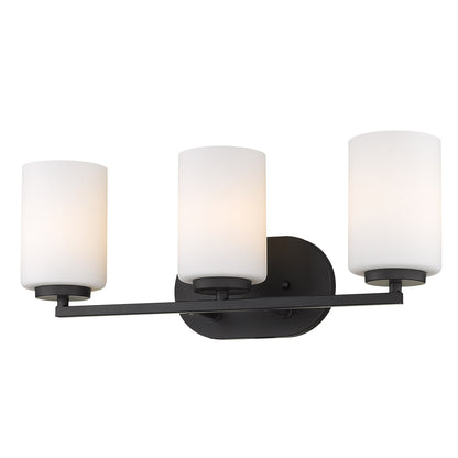 Manhattan 3 Light Bath Vanity - Matte Black / Opal Glass - Golden Lighting