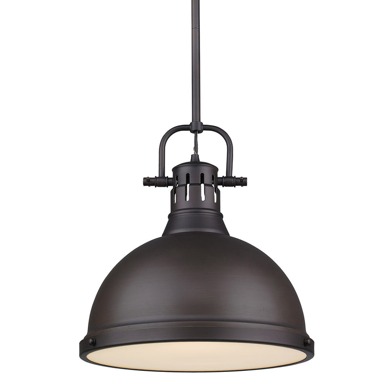 Duncan 1 Light Pendant with Rod - Rubbed Bronze / Rubbed Bronze Shade - Golden Lighting