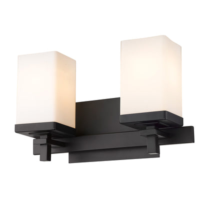 Maddox 2 Light Bath Vanity - Matte Black / Opal Glass - Golden Lighting