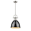 Duncan Small Pendant with Rod - Pewter / Black Shade - Golden Lighting