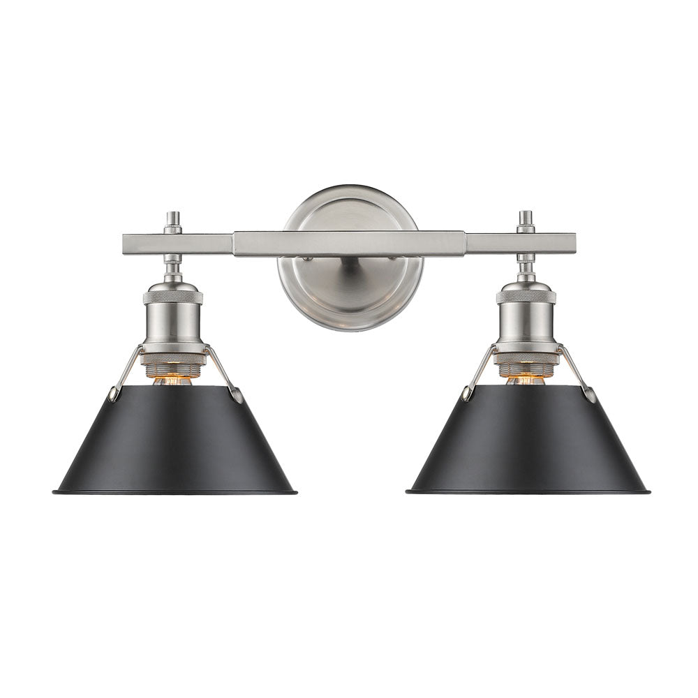 Orwell 2 Light Bath Vanity - Pewter / Matte Black Shades - Golden Lighting