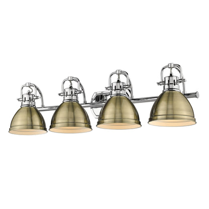 Duncan 4 Light Bath Vanity - Chrome / Aged Brass Shades - Golden Lighting