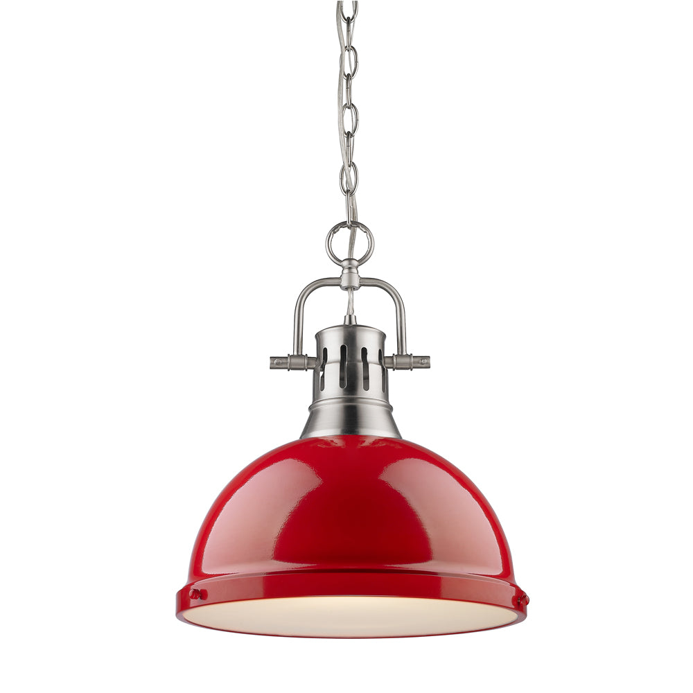 Duncan 1 Light Pendant with Chain - Pewter / Red Shade - Golden Lighting