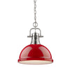 Duncan 1 Light Pendant with Chain - Pewter / Red Shade - Golden Lighting