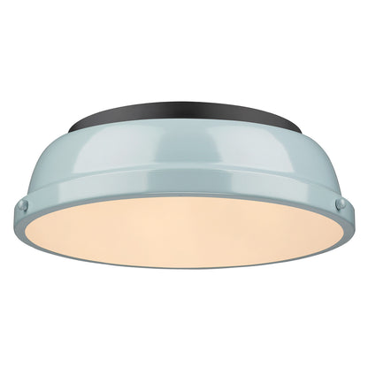 Duncan 14" Flush Mount - Matte Black / Seafoam Shade - Golden Lighting