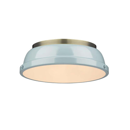 Duncan 14" Flush Mount - Aged Brass / Seafoam Shade - Golden Lighting