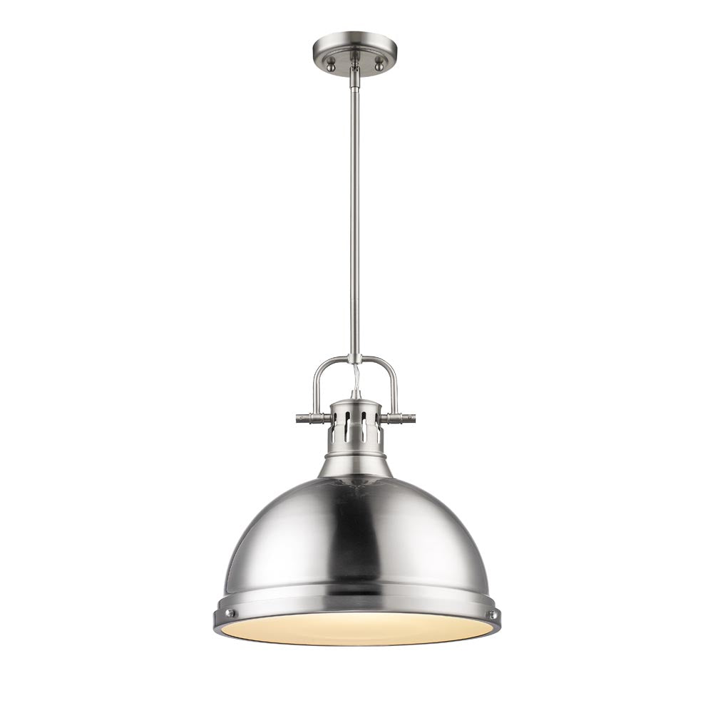 Duncan 1 Light Pendant with Rod - Pewter / Pewter Shade - Golden Lighting