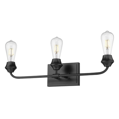 Ormond 3 Light Bath Vanity - Matte Black / No Shade - Golden Lighting