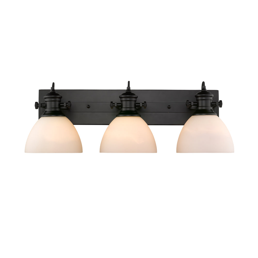 Hines 3 Light Bath Vanity - Matte Black / Opal Glass - Golden Lighting