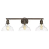 Carver 3 Light Bath Vanity - Rubbed Bronze / Clear Glass Shades - Golden Lighting